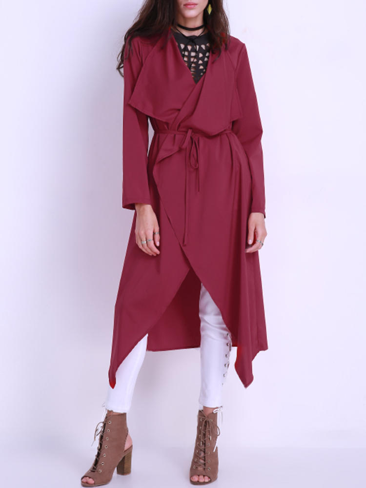 Pure Color Duster Jacket With Belt